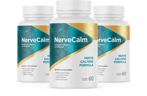 Nerve Calm product image collage highlighting key benefits for nerve support